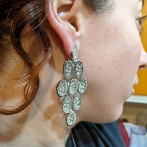 Layered Oval Rhinestone Chandelier Dangle Earrings; Sparkly; Statement; Fashion